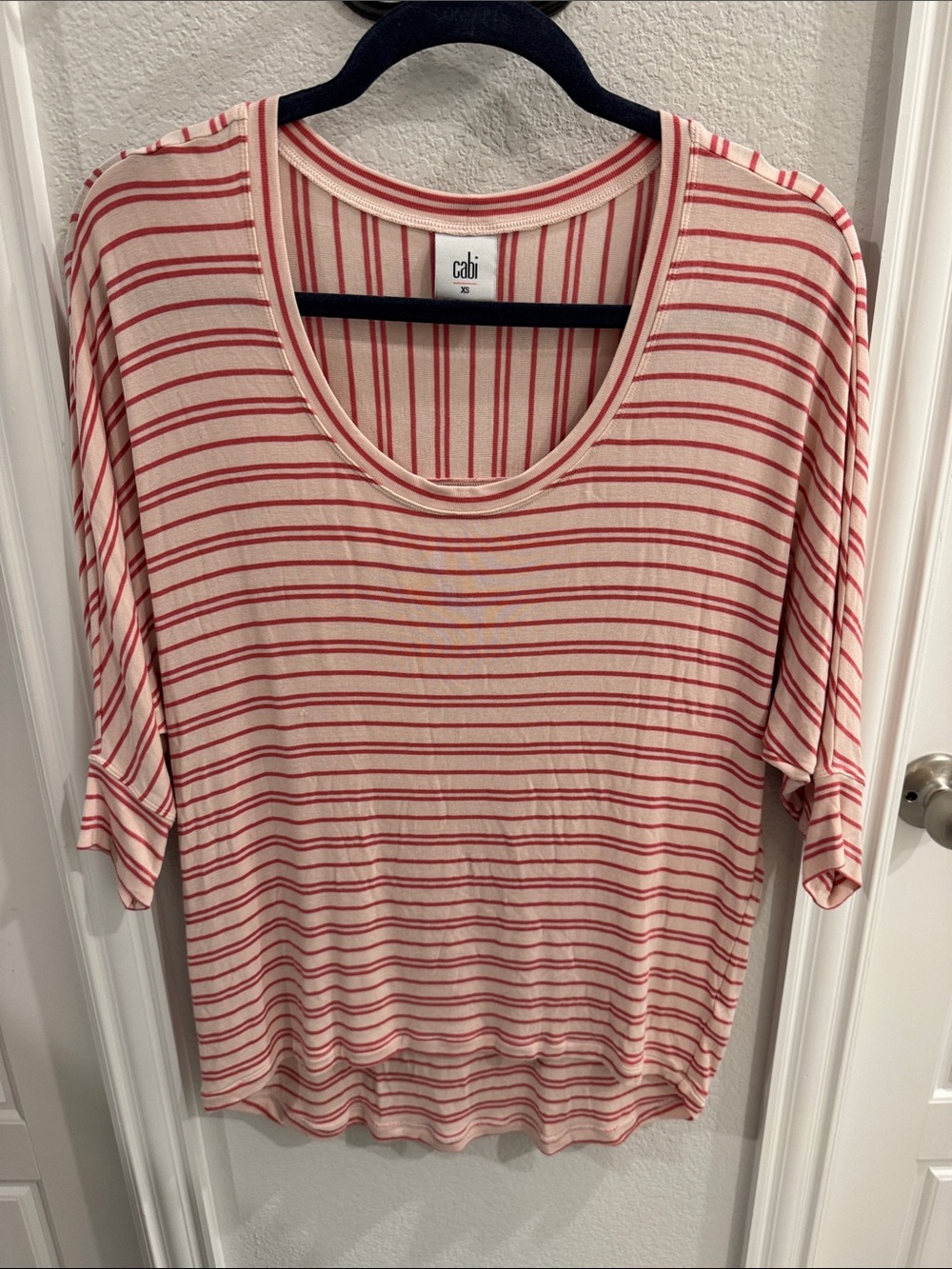 CAbi STYLE 5750 Pink and Red Striped Scoop Neck Top
